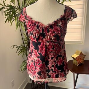 Alfani Red, Pink and Black Blouse with Elegant Floral Design